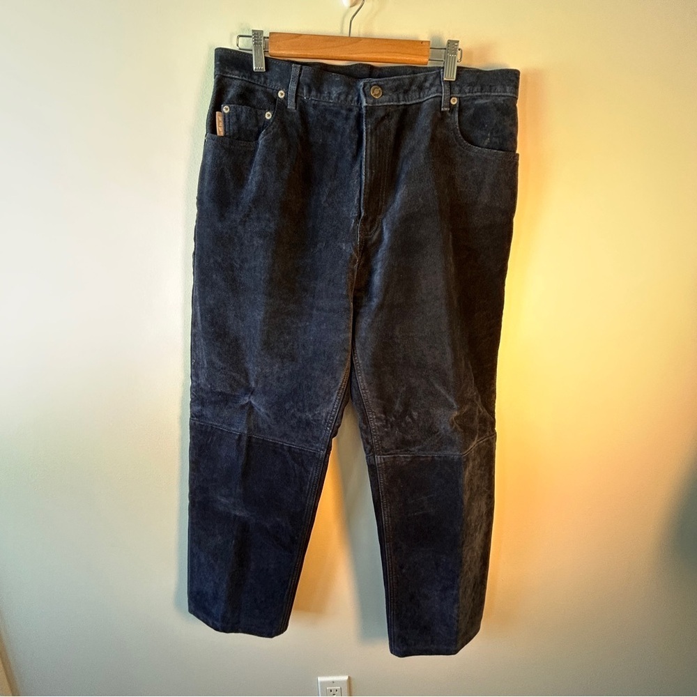 Vintage Wash 2 Wear W2W Mens Size 36 Suede Pants Machine Washable Navy Blue Pant - Picture 4 of 14